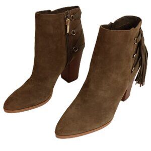 Marc Fisher Kadey Tan Suede Western Style Fringe Ankle Boots Women’s Size 8.5